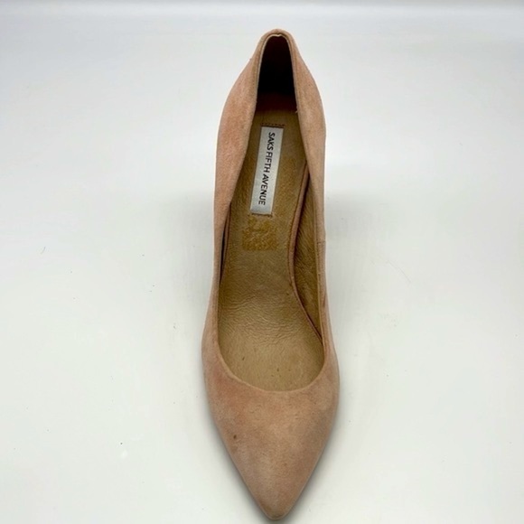 Saks Fifth Avenue - Light Pink Suede Pointed Toe Block Heels Size 7.5 - Picture 3 of 16